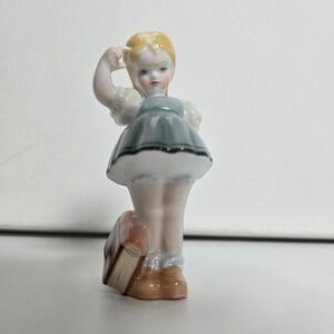 Herend School Girl Figurine Hungary Hand Painted Blue Dress Blonde Vintage Books